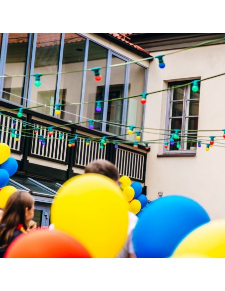 10 m ilgio keičiamų E-27 cokolio LED lempučių girlianda | IP67, 20 cokolių (kas 50 cm)